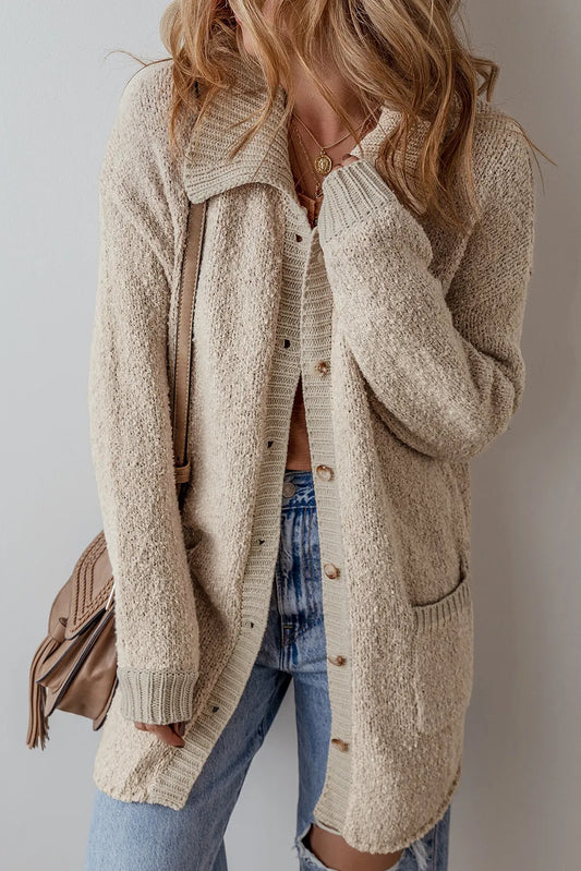 Pocketed Button Up Long Sleeve Cardigan