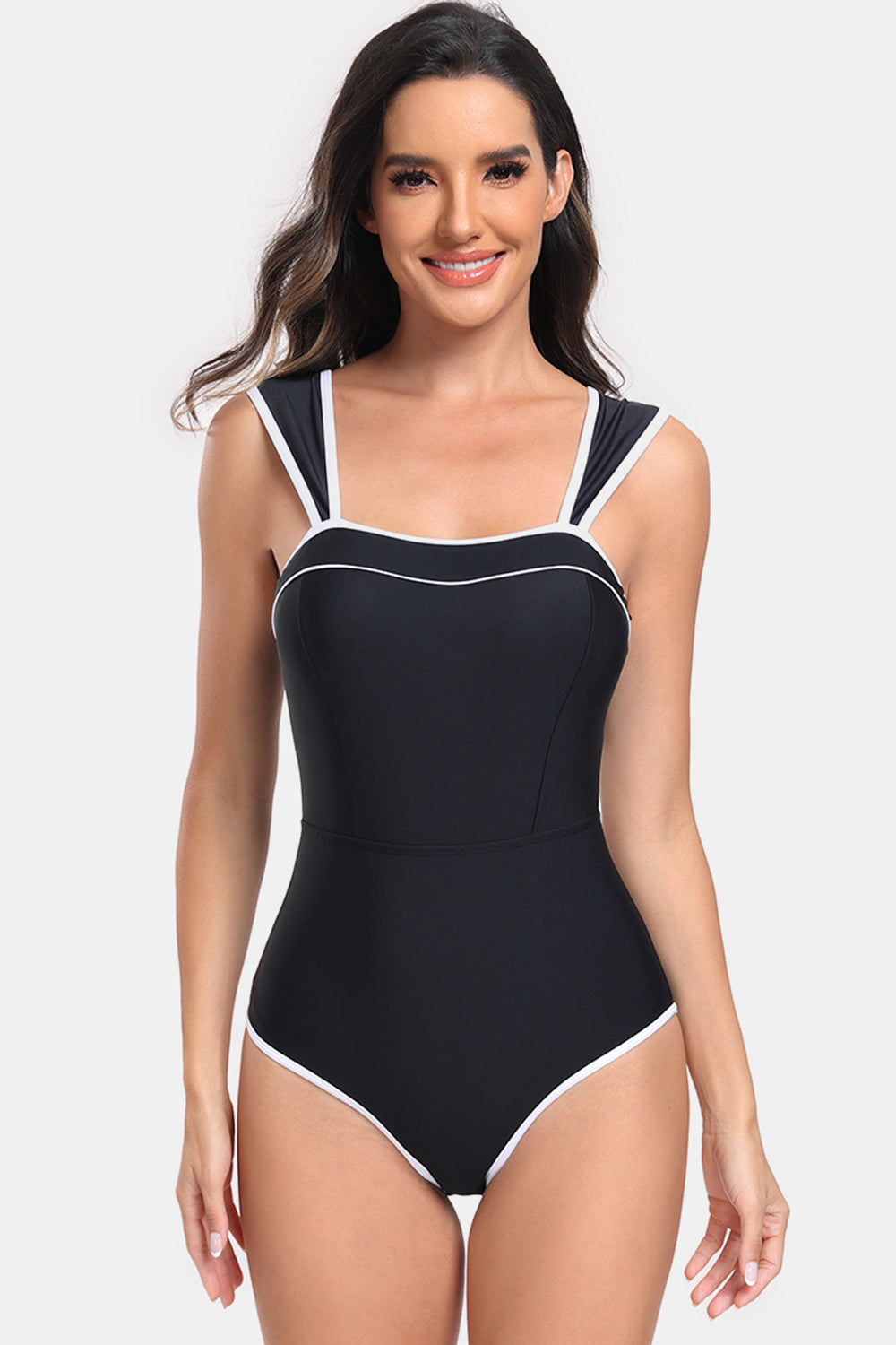 Contrast Trim Wide Strap Two-Piece Swim Set