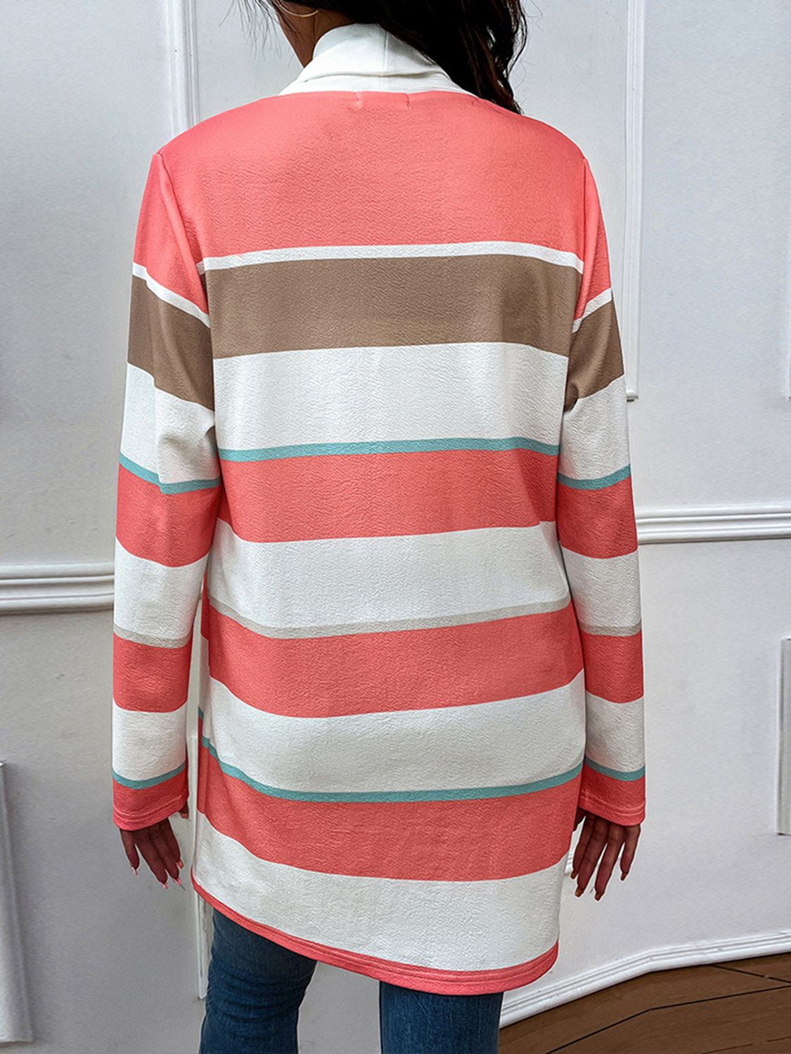 Shiny Striped Open Front Longline Cardigan