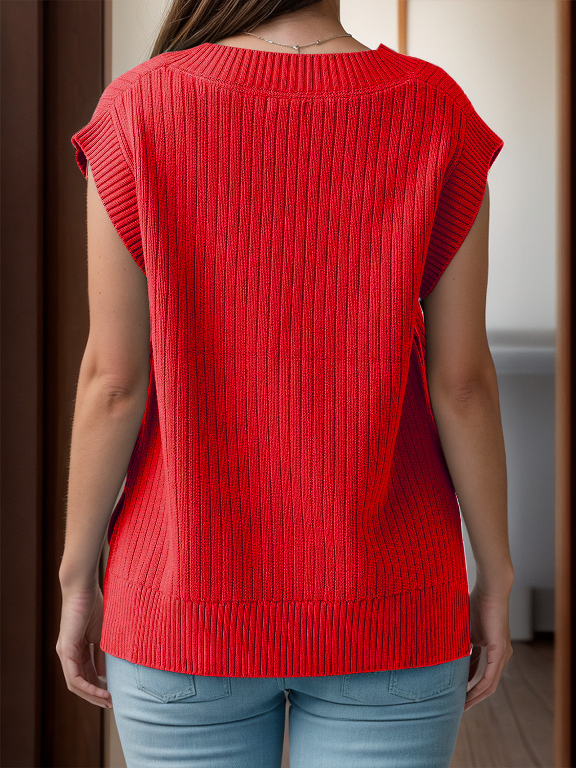 V-Neck Cap Sleeve Knit Vest