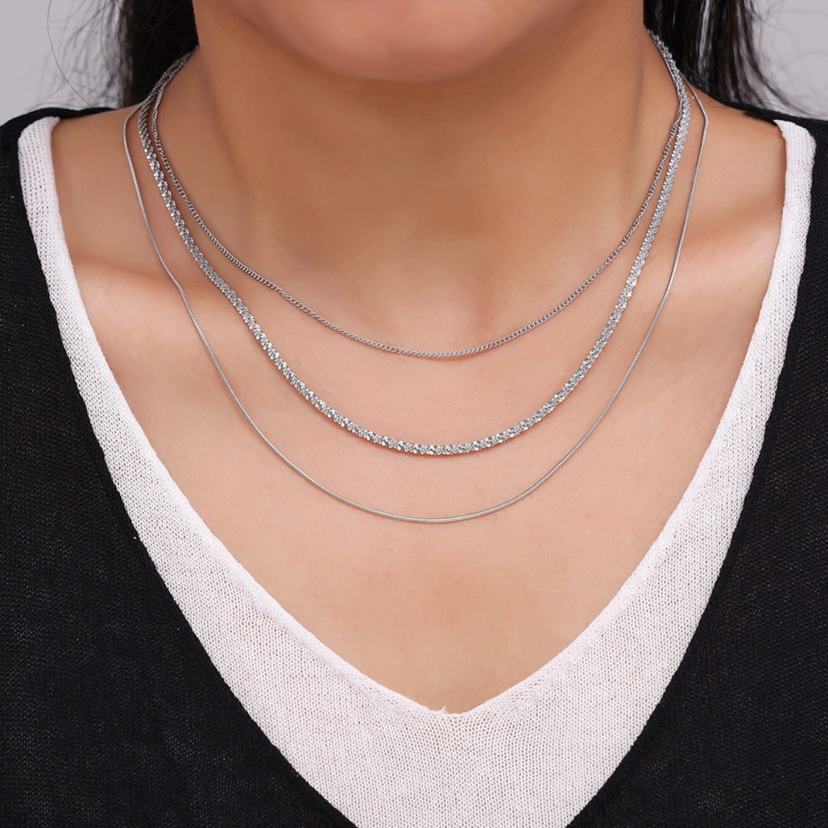 Titanium Steel Three-Layered Necklace