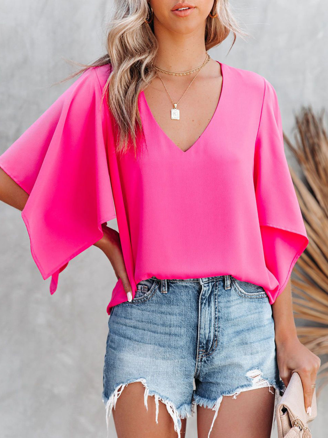 V-Neck Half Sleeve Blouse