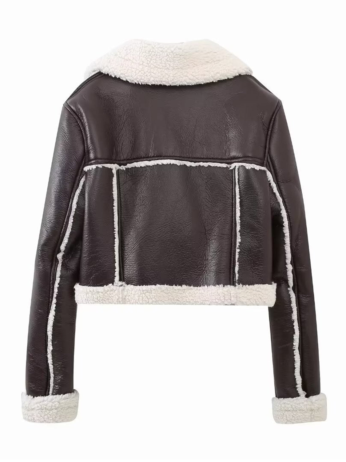 Collared Neck Long Sleeve Plush Cropped Jacket