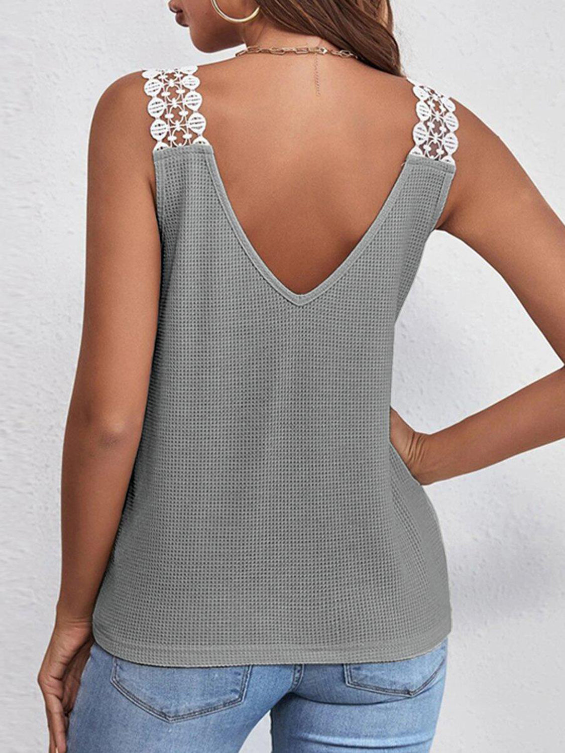 Full Size Lace Detail V-Neck Tank