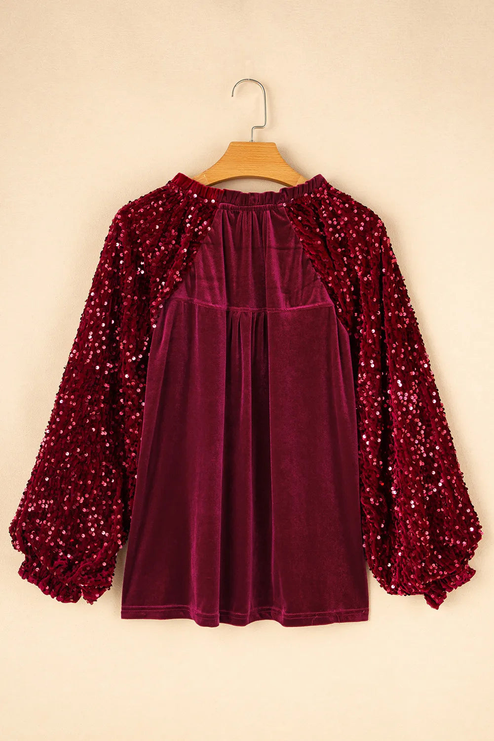 Sequin Notched Long Sleeve Blouse