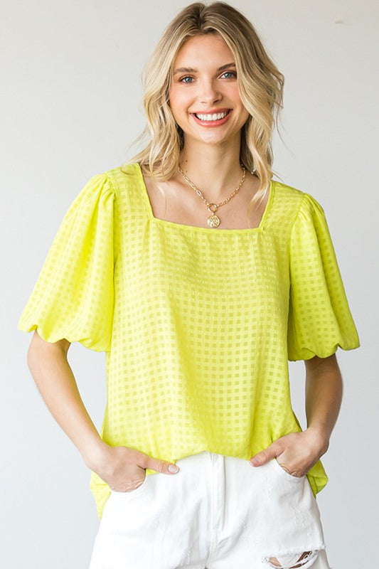 First Love Full Size Short Balloon Sleeve Blouse