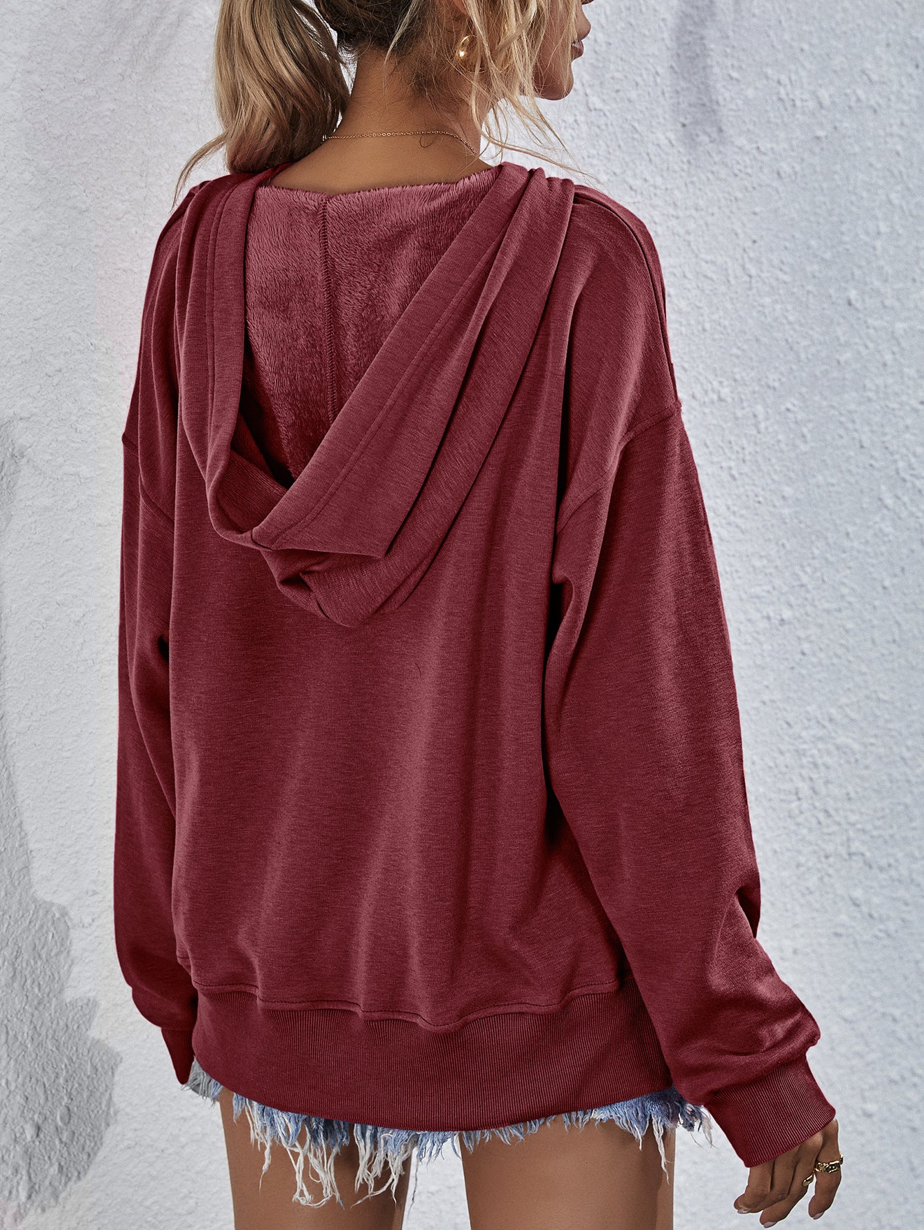 Dropped Shoulder Slit Hoodie