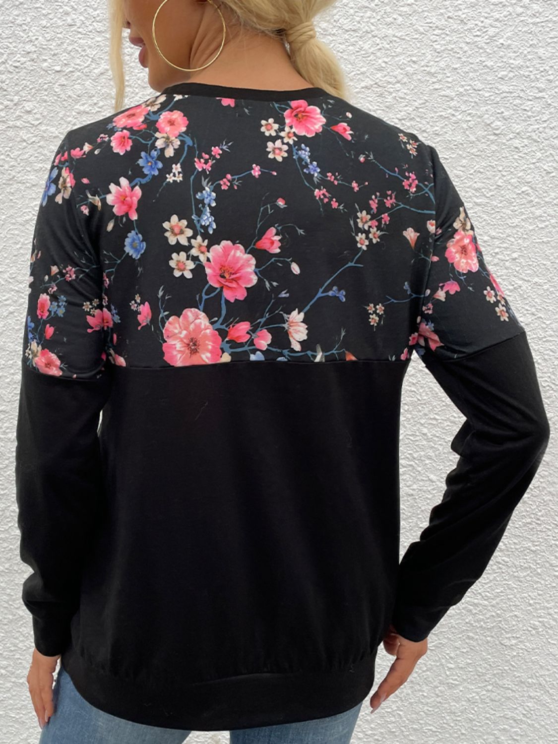 Floral Print Round Neck Dropped Shoulder Tee