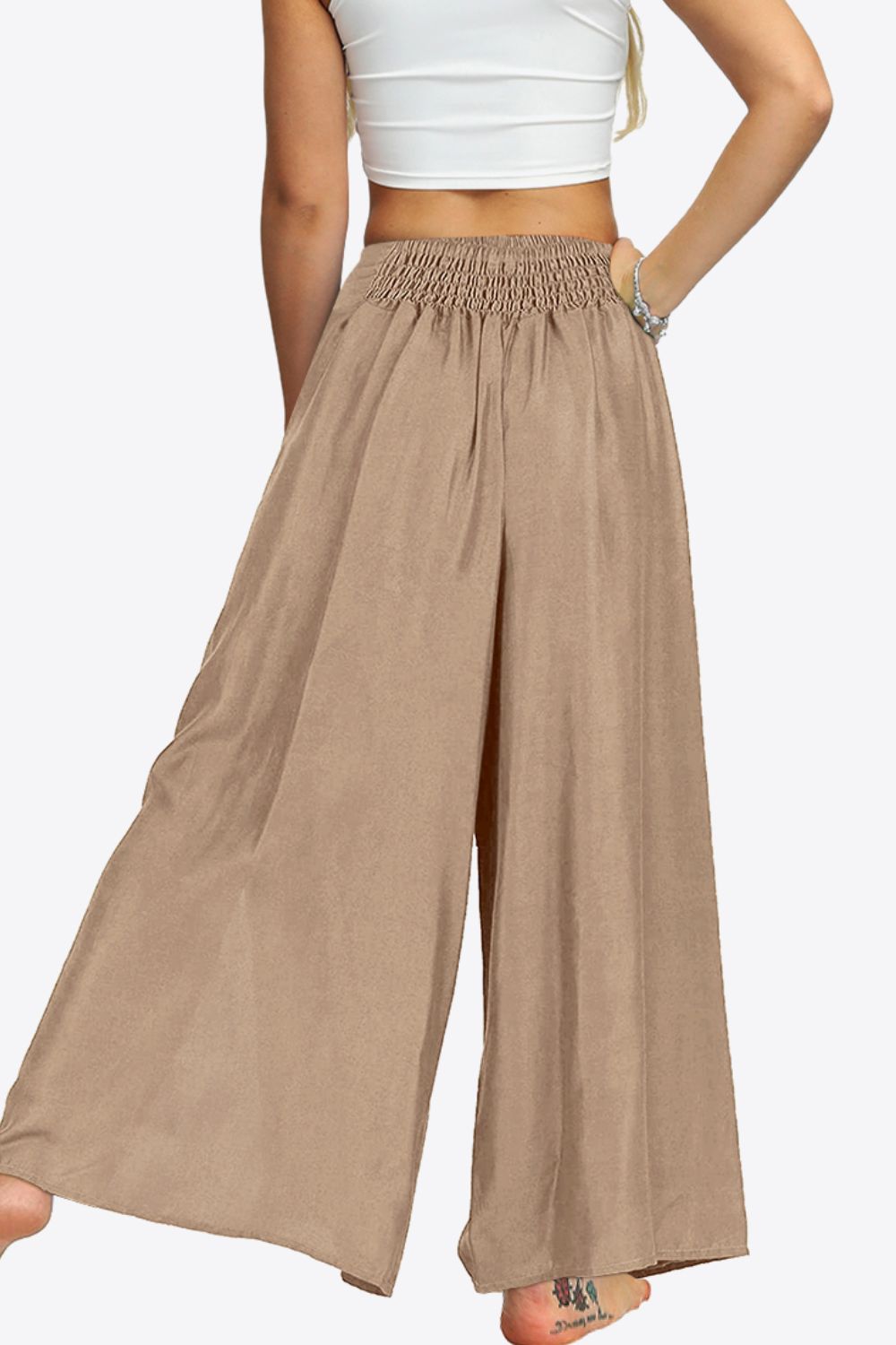 Smocked Split Wide Leg Long Pants