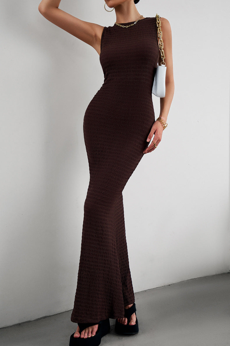 Round Neck Sleeveless Maxi Fishtail Dress