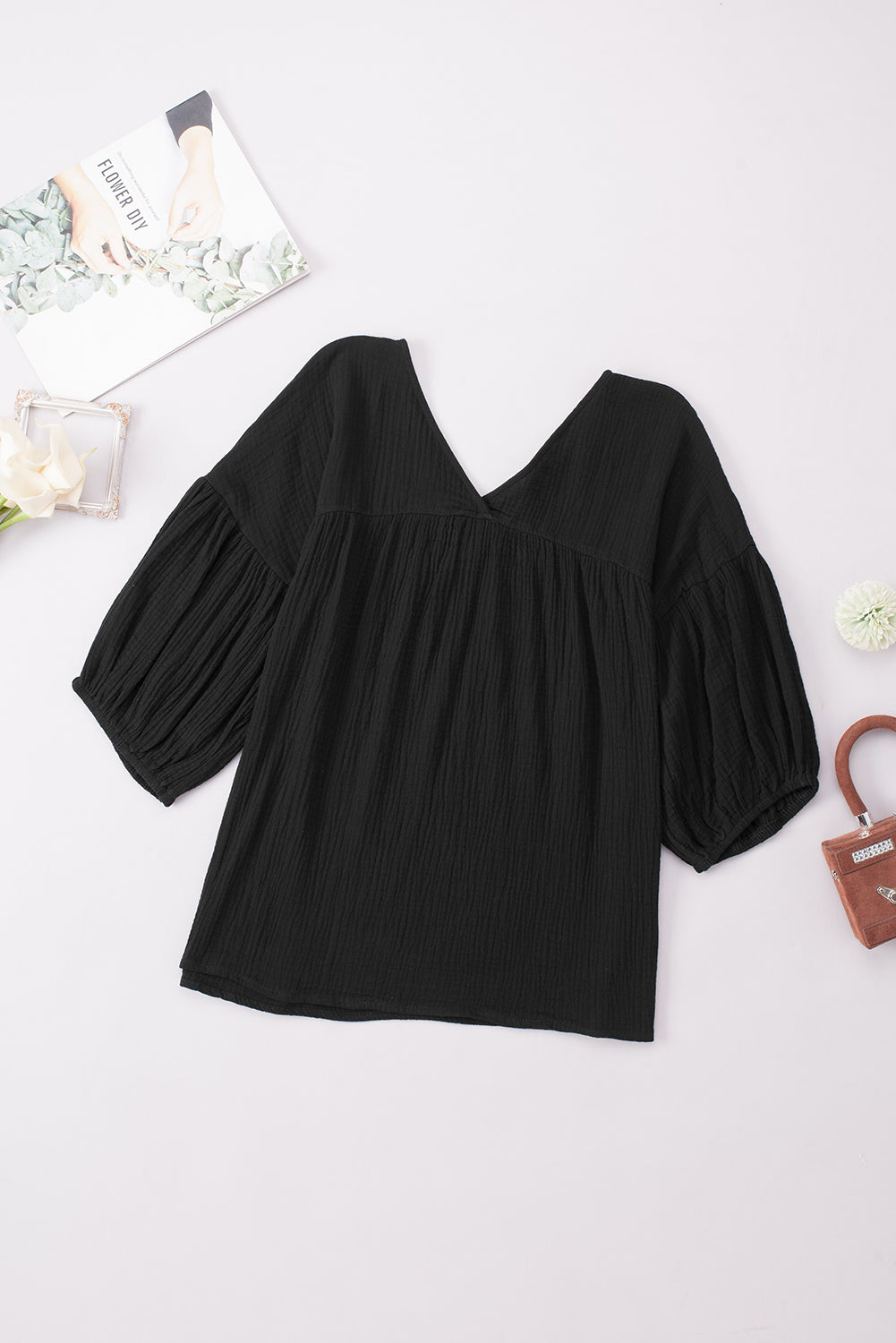 Dropped Shoulder V-Neck Blouse