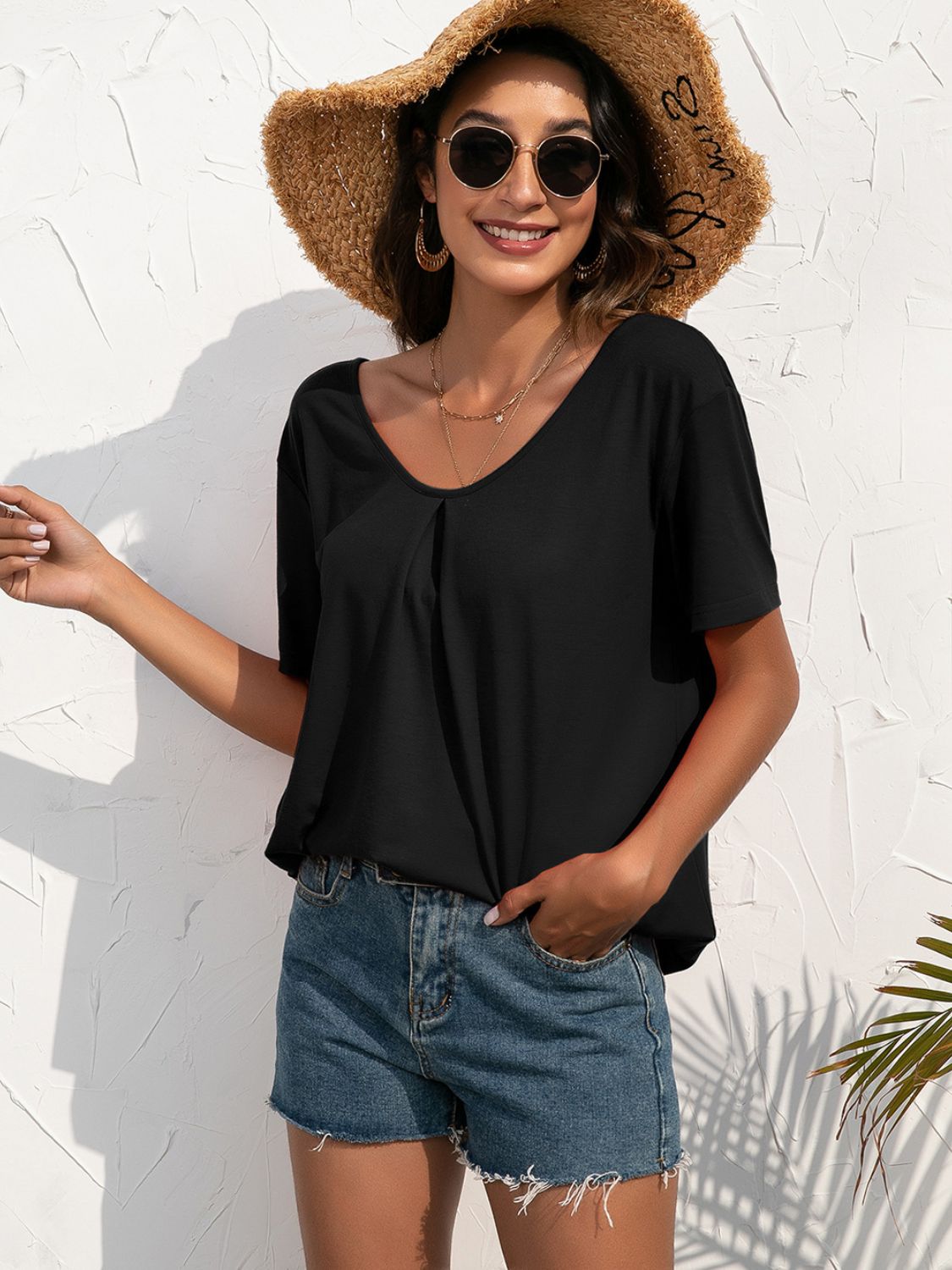 Lace Trim Short Sleeve Top