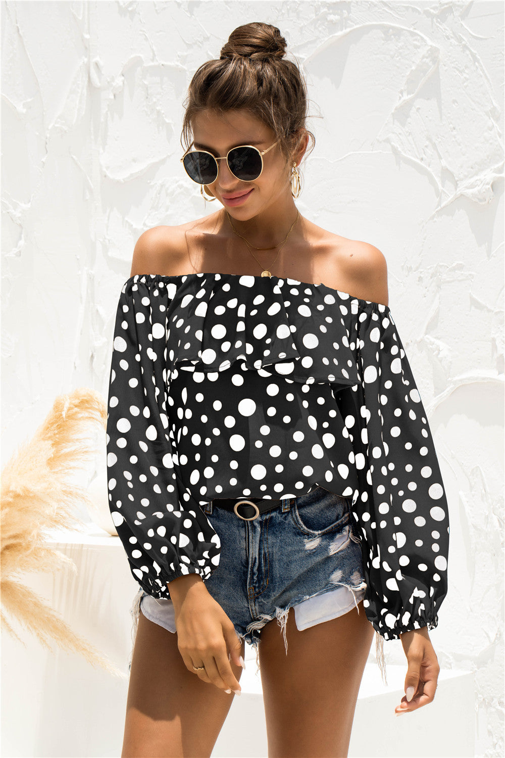 Polka Dot Off-Shoulder Layered Blouse