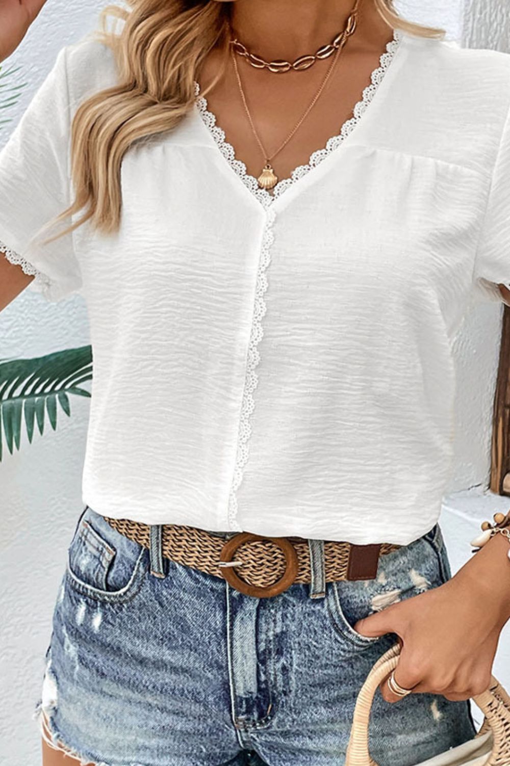 Textured Lace Trim Tee Shirt