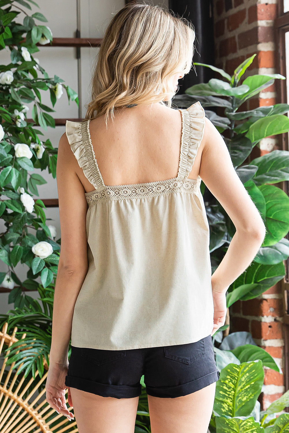 Elastic Ruffle Strap Tank Top