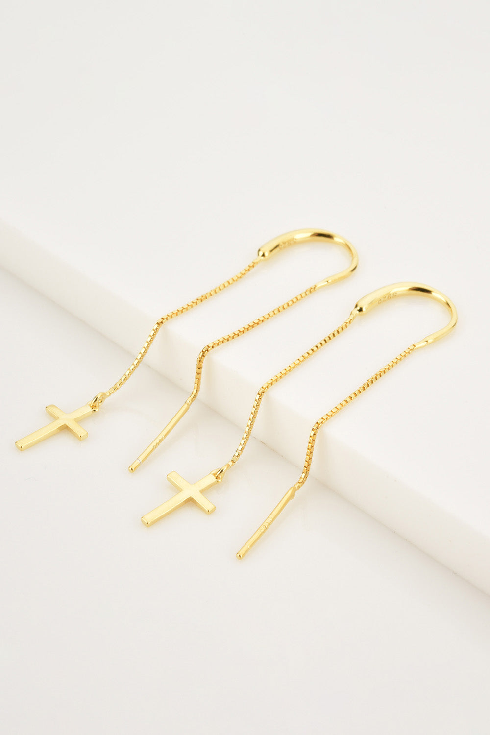 925 Sterling Silver Cross Threader Earrings