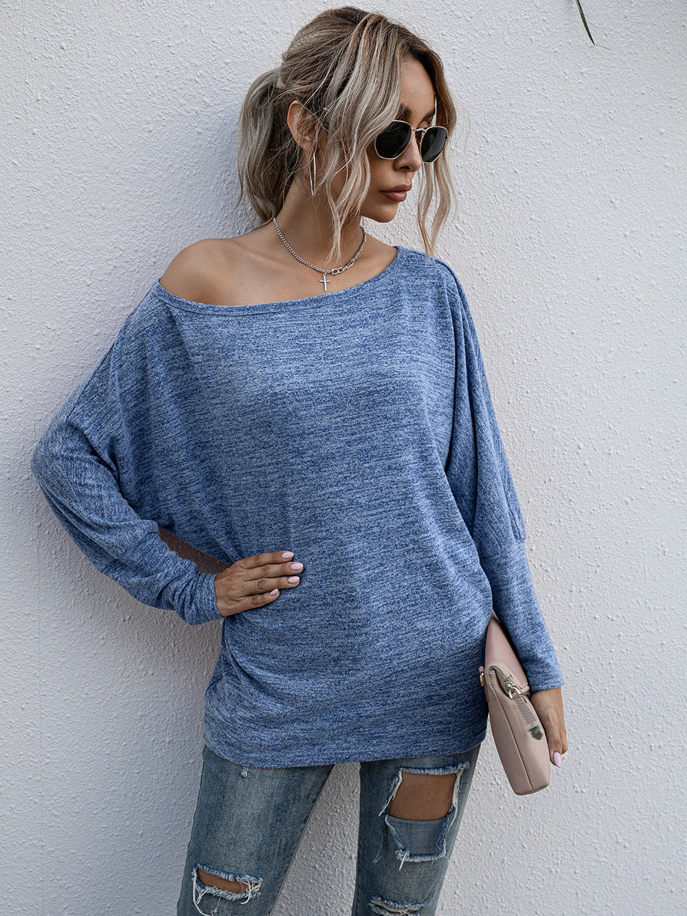 Heathered Boat Neck Long Sleeve Tee