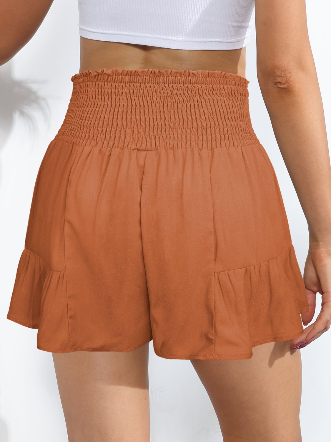 Smocked Tie-Front High-Rise Shorts