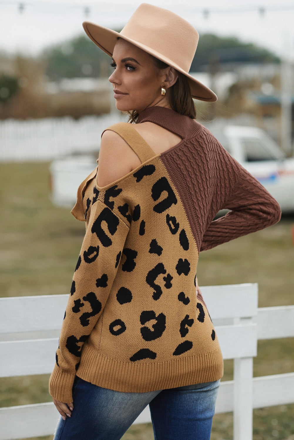 Leopard  Block Turtleneck Sweater