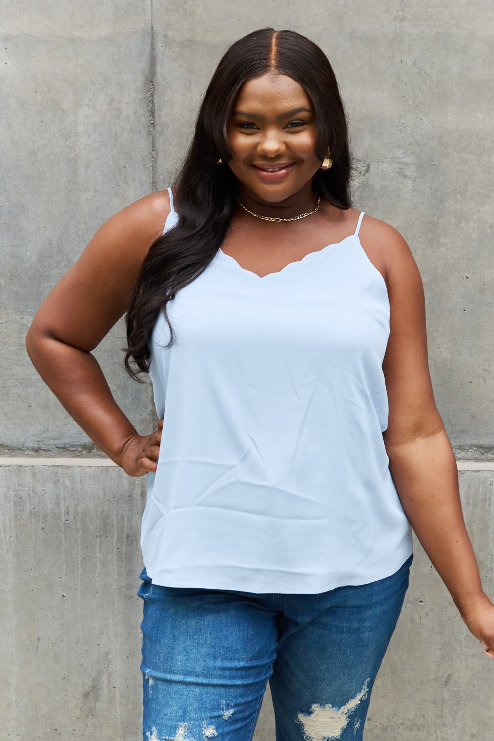 Sweet Lovely By Jen Full Size Scalloped Cami in Blue