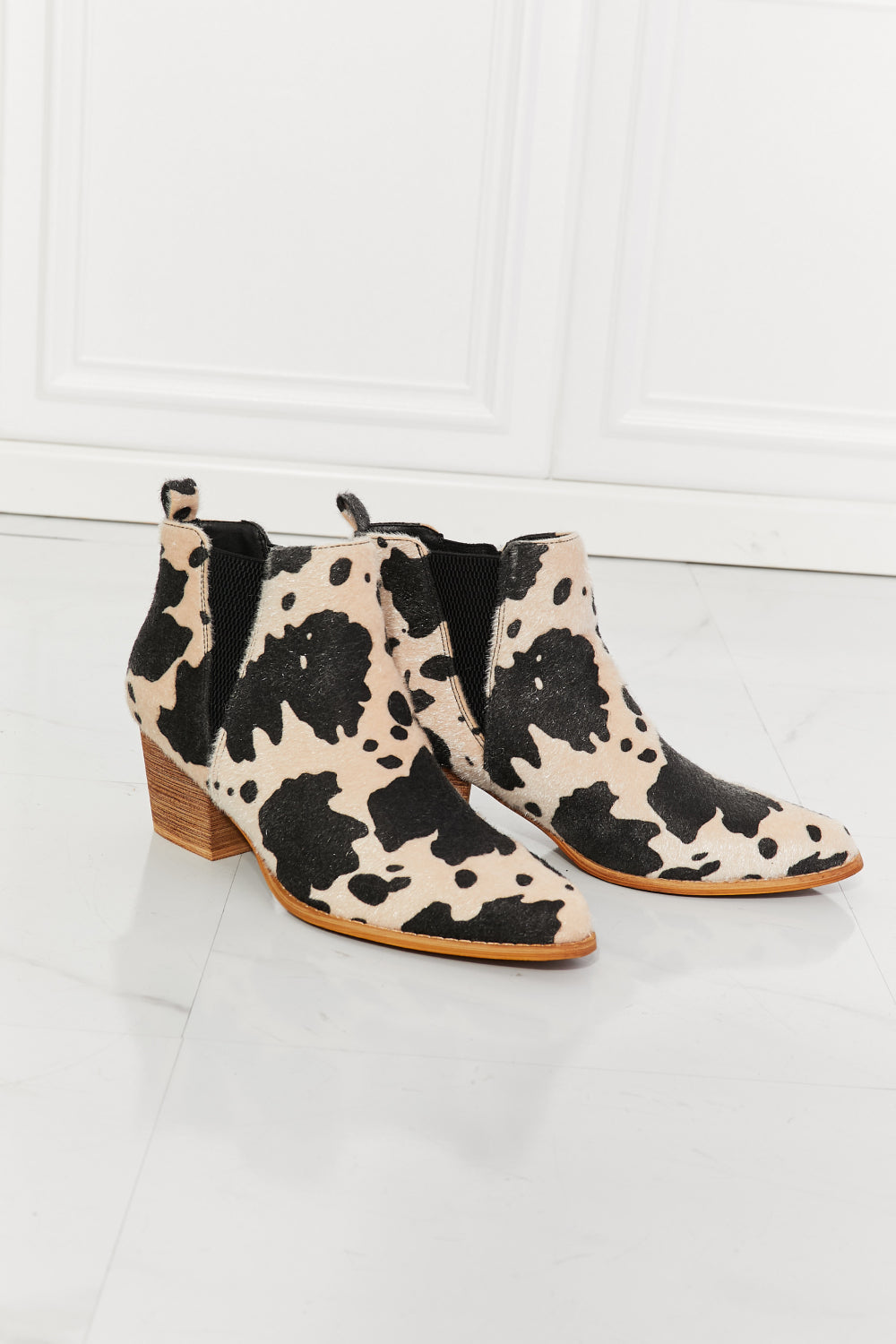 MMShoes Back At It Point Toe Bootie in Beige Cow Print