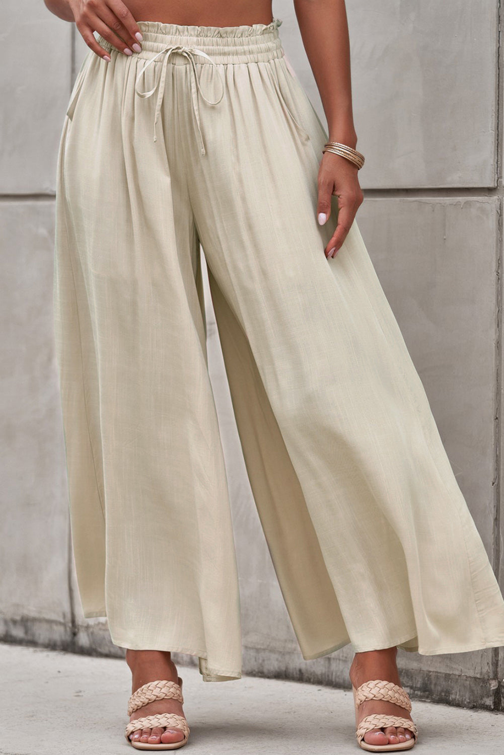 Drawstring Waist Wide Leg Pants