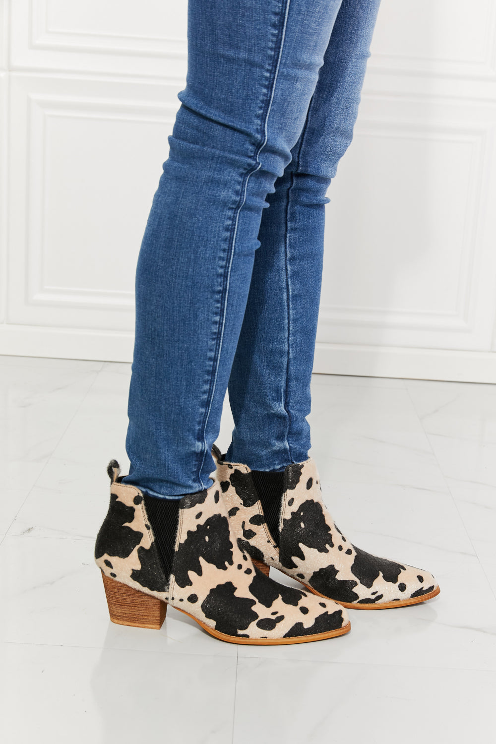 MMShoes Back At It Point Toe Bootie in Beige Cow Print