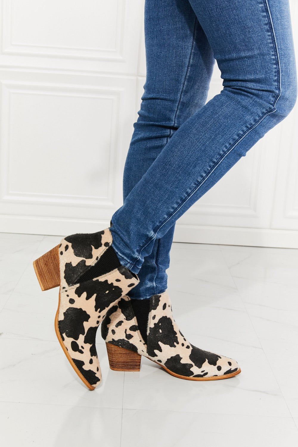 MMShoes Back At It Point Toe Bootie in Beige Cow Print