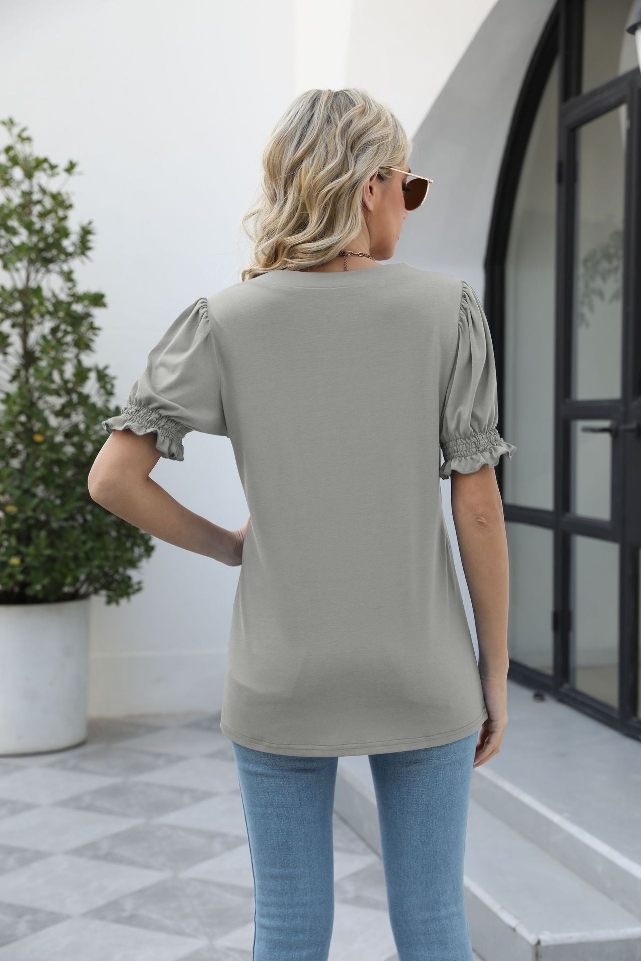 Square Neck Flounce Sleeve Top