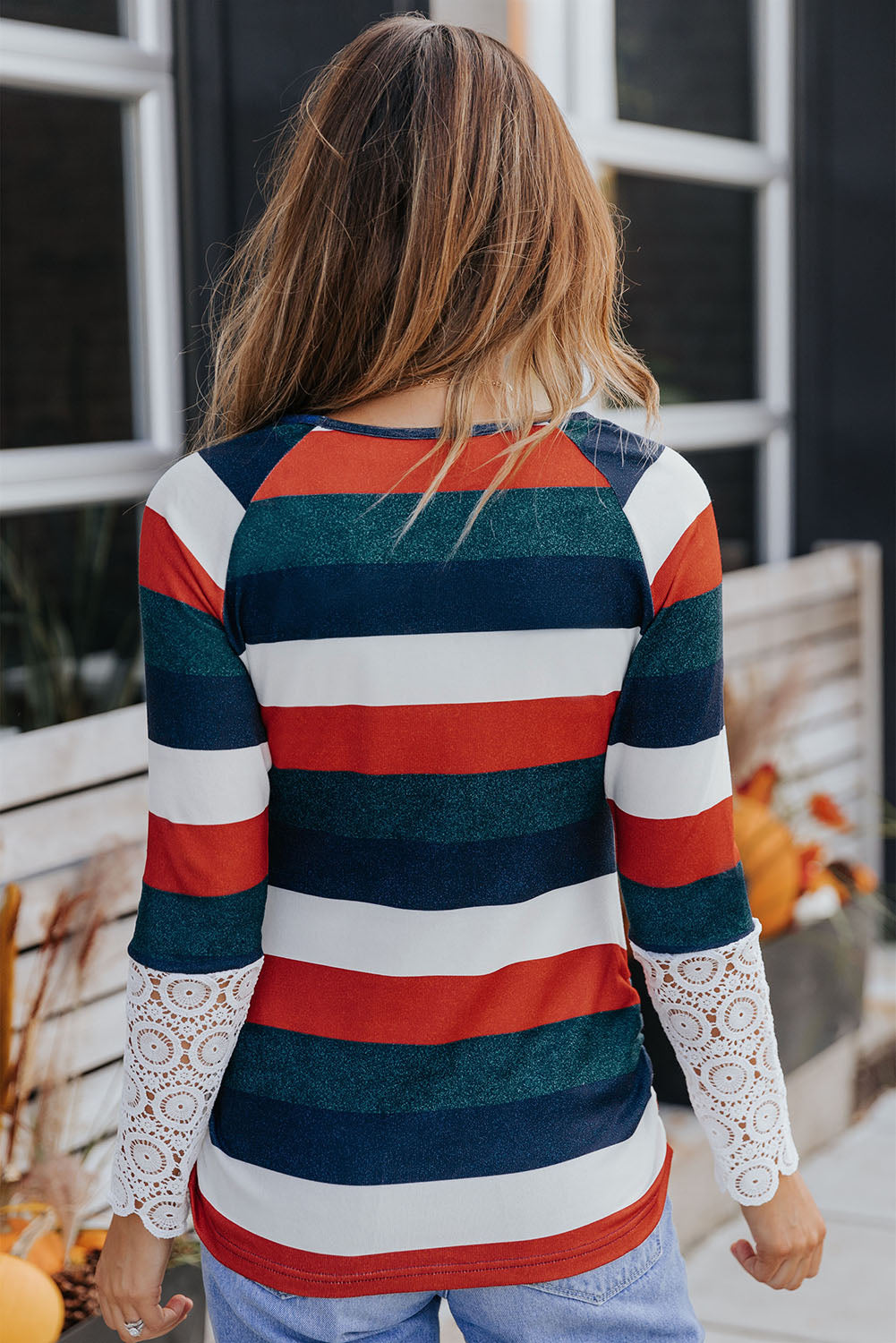 Striped Round Neck Raglan Sleeve Tee