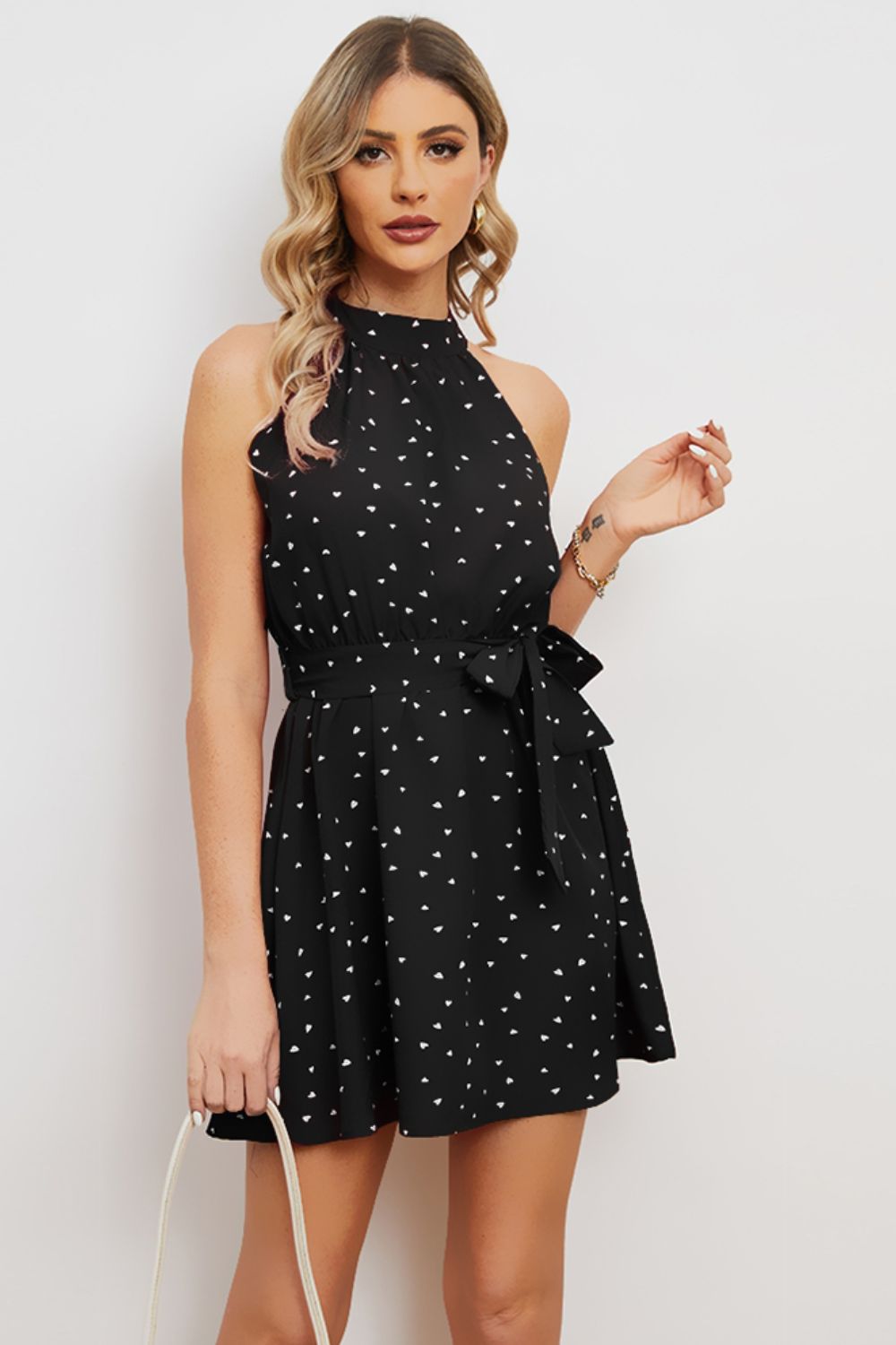 Printed Tie Waist Mini Dress